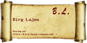 Birg Lajos névjegykártya